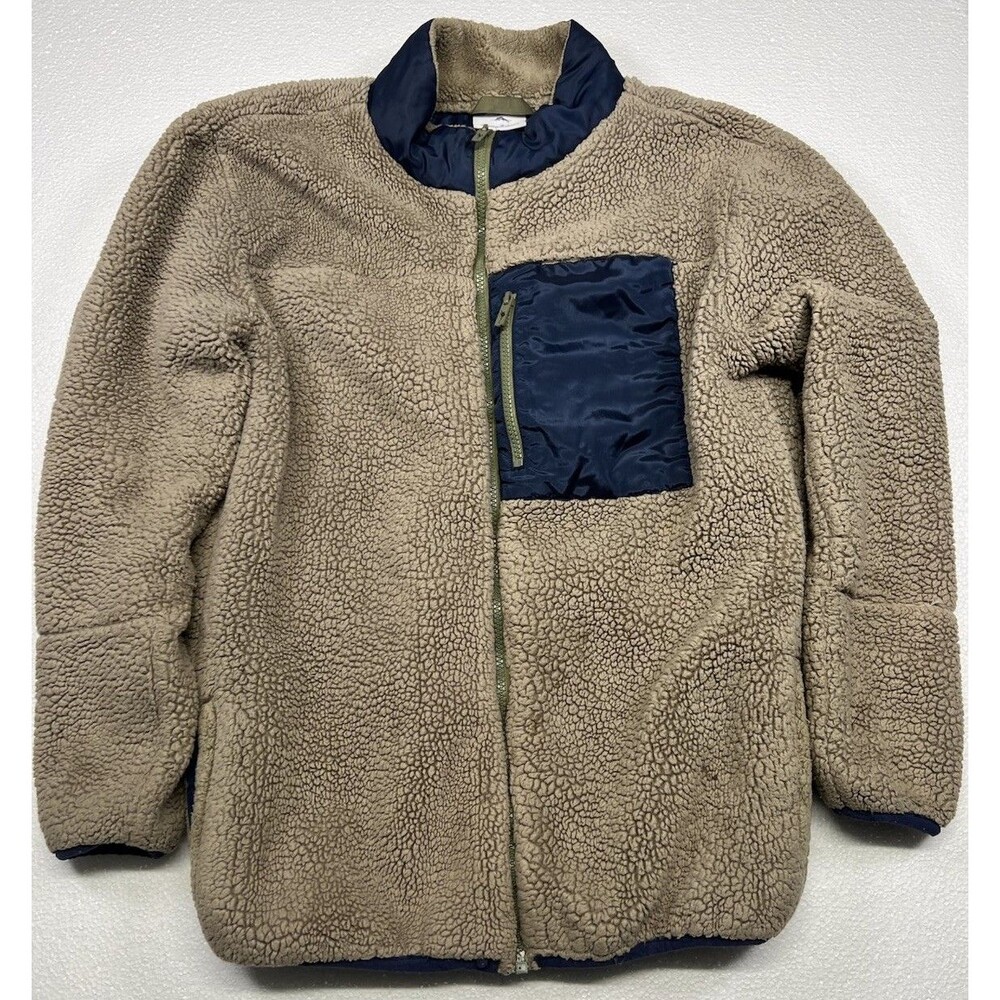 Tommy Bahama Men's Sherpa Fleece Full Zip Sweater Teddy Bear Taupe Navy Outdoor